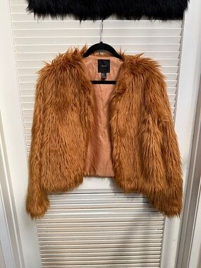 Forever 21 Cropped Faux Fur Jacket in Copper Brown